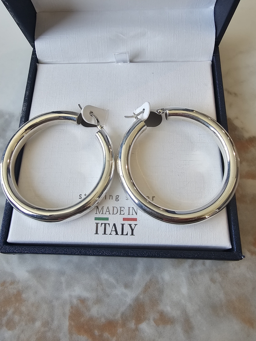 Large Chunky Sterling Silver Hoop Earrings — Classic Polished Hoop